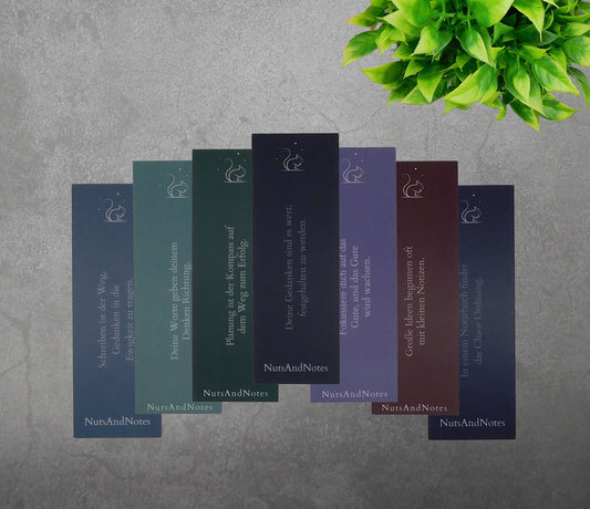 Farbige Lesezeichen mit motivierenden Spruechen von NutsAndNotes – perfekte Begleiter fuer Buecher und Notizbuecher.